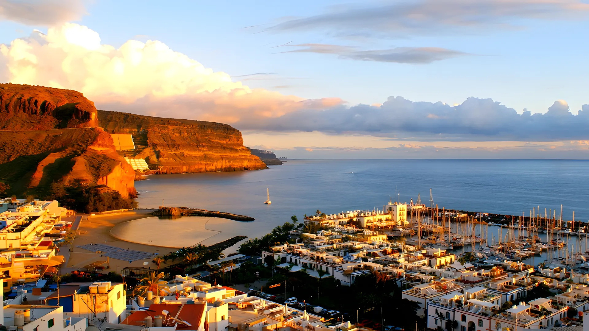 Aerial view of the colorful village and marina of Puerto de Mogán, Gran Canaria